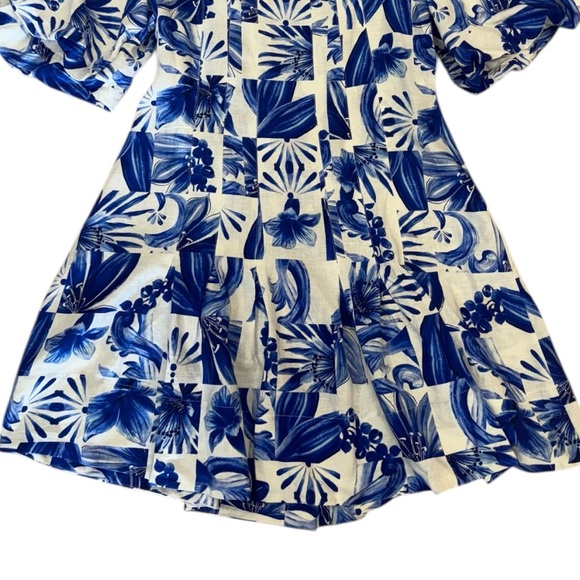 NWT Farm Rio Off-White Garden Tiles Plaid Mini Dress in Blue White Size M - Picture 9 of 14